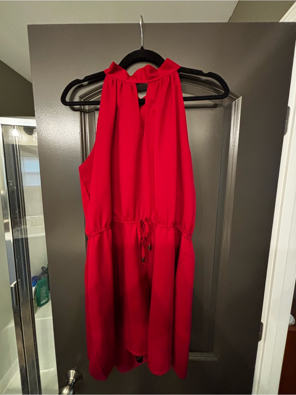 Red Halter Drawstring Dress